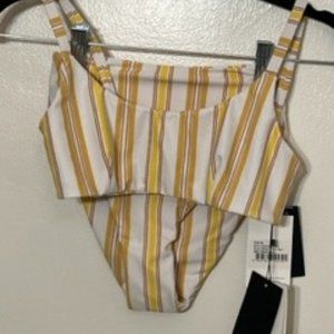 NWT - Faithfull The Brand - Yellow & White Striped Bikini Top/Bottom Set - XS